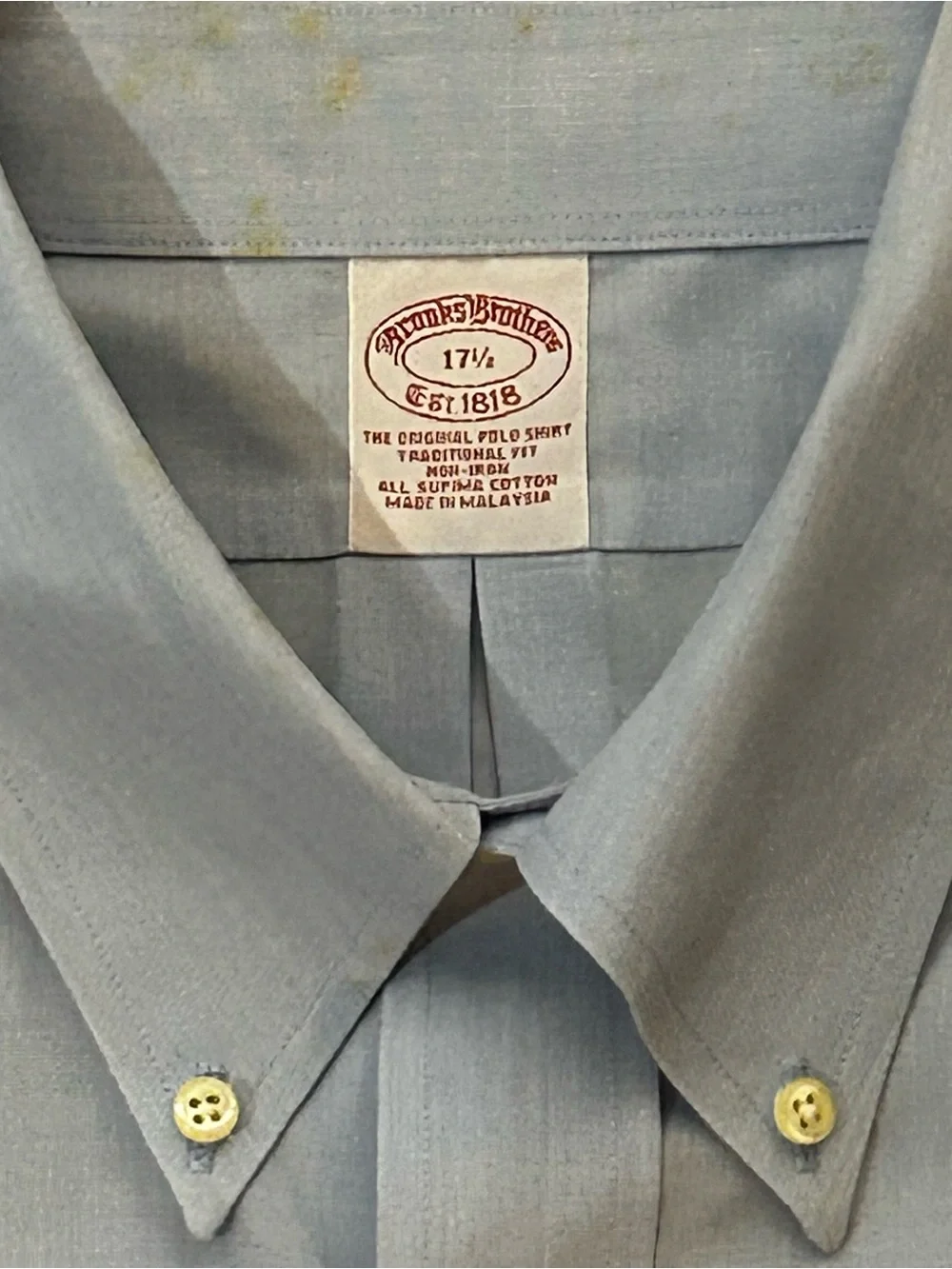 Brooks Brothers Light Blue Short Sleeve Button-Down Dress Shirt 17 1/2